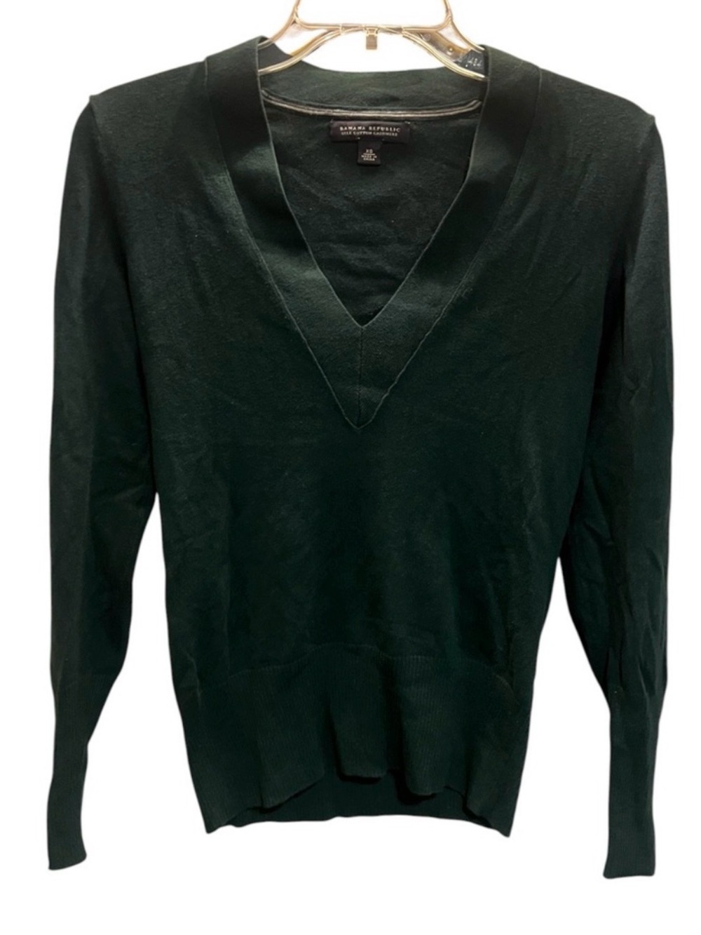 Banana Republic - Silk/Cashmere Blend - Women's Dark Green V-Neck Sweater - XS